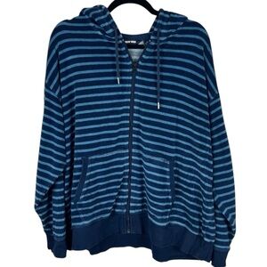 Land’s End French Terry Navy Striped Hoodie Size 1X